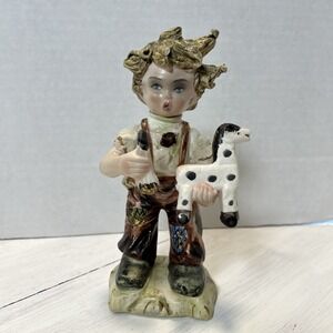 Capodimonte Italy Ceramic Statue Sculpture Boy Toy Horse Vintage 60s 5620